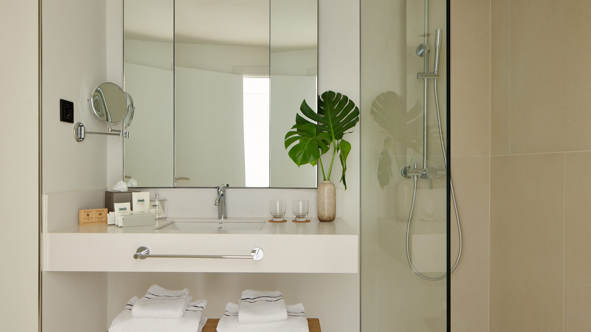 a bathroom with a mirror and a sink