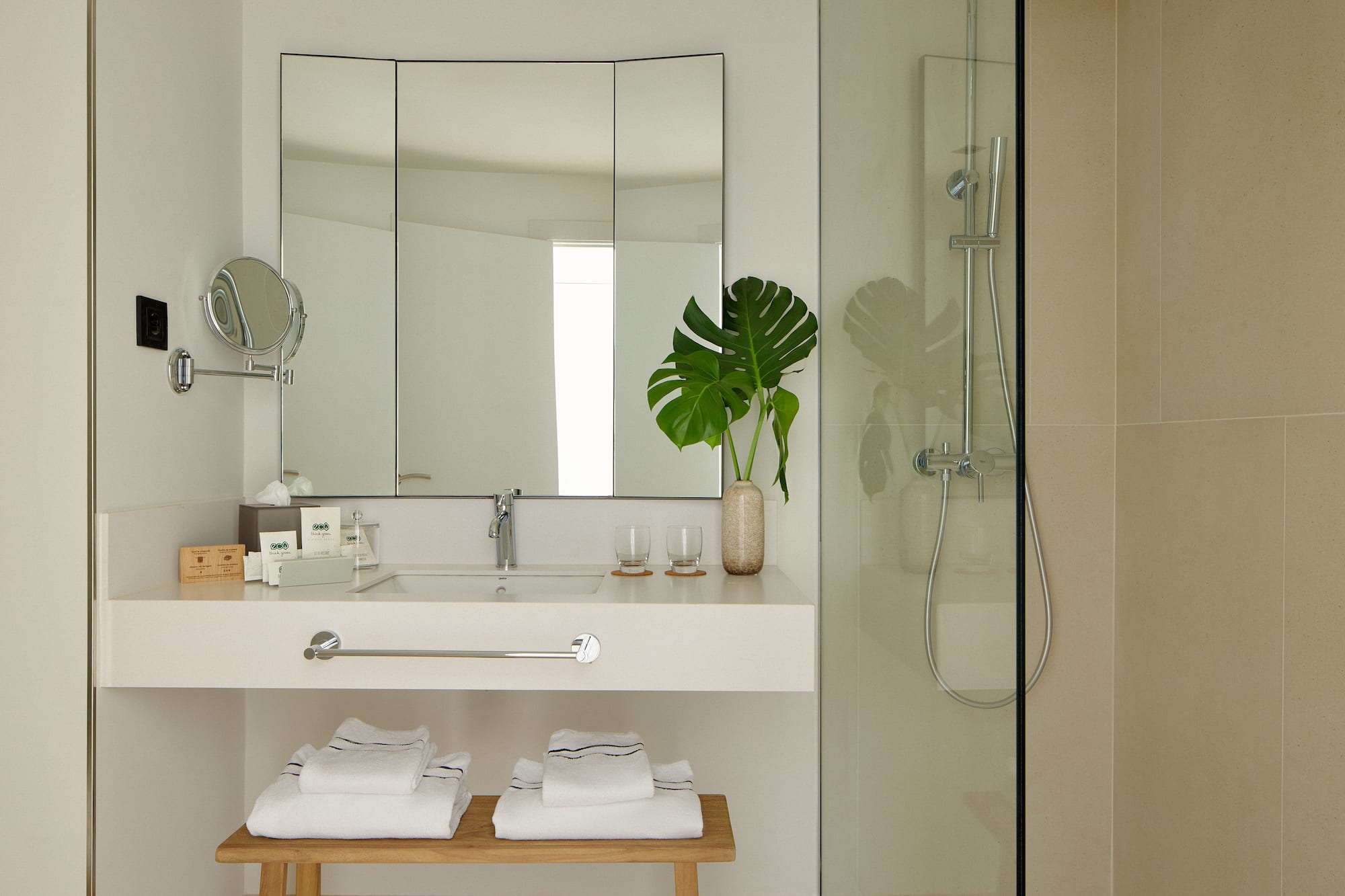 a bathroom with a mirror and a sink