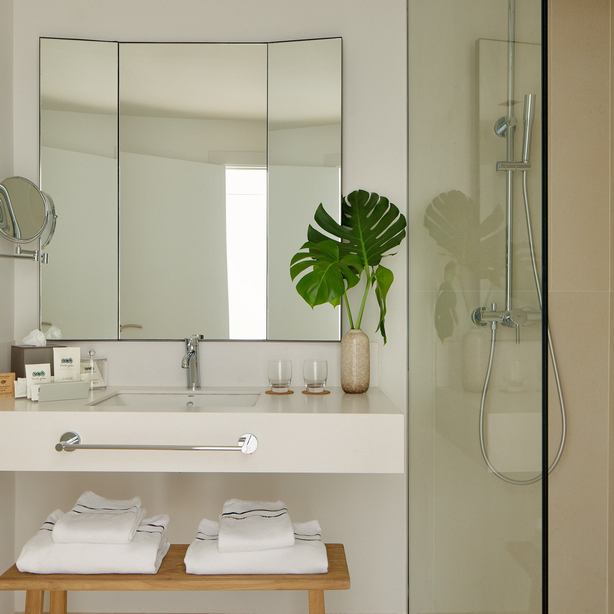 a bathroom with a mirror and a sink