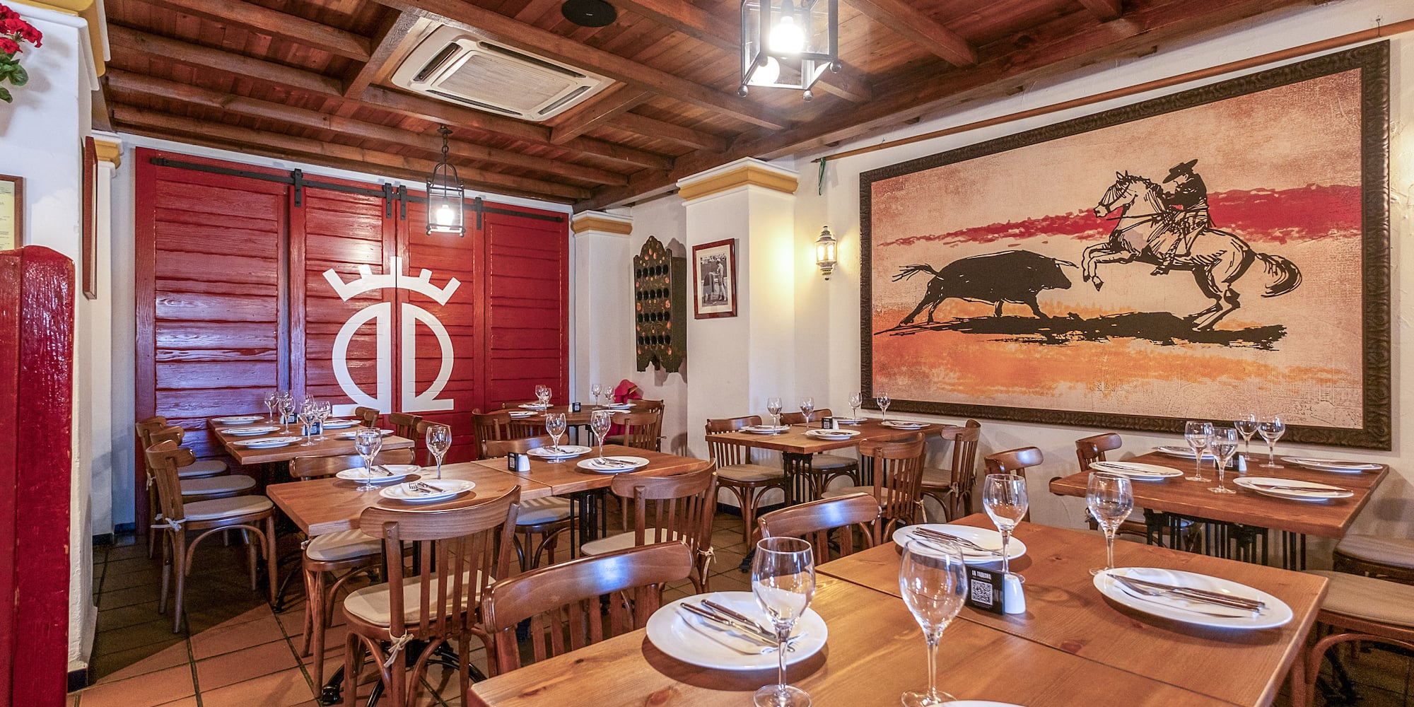 a room with tables and chairs