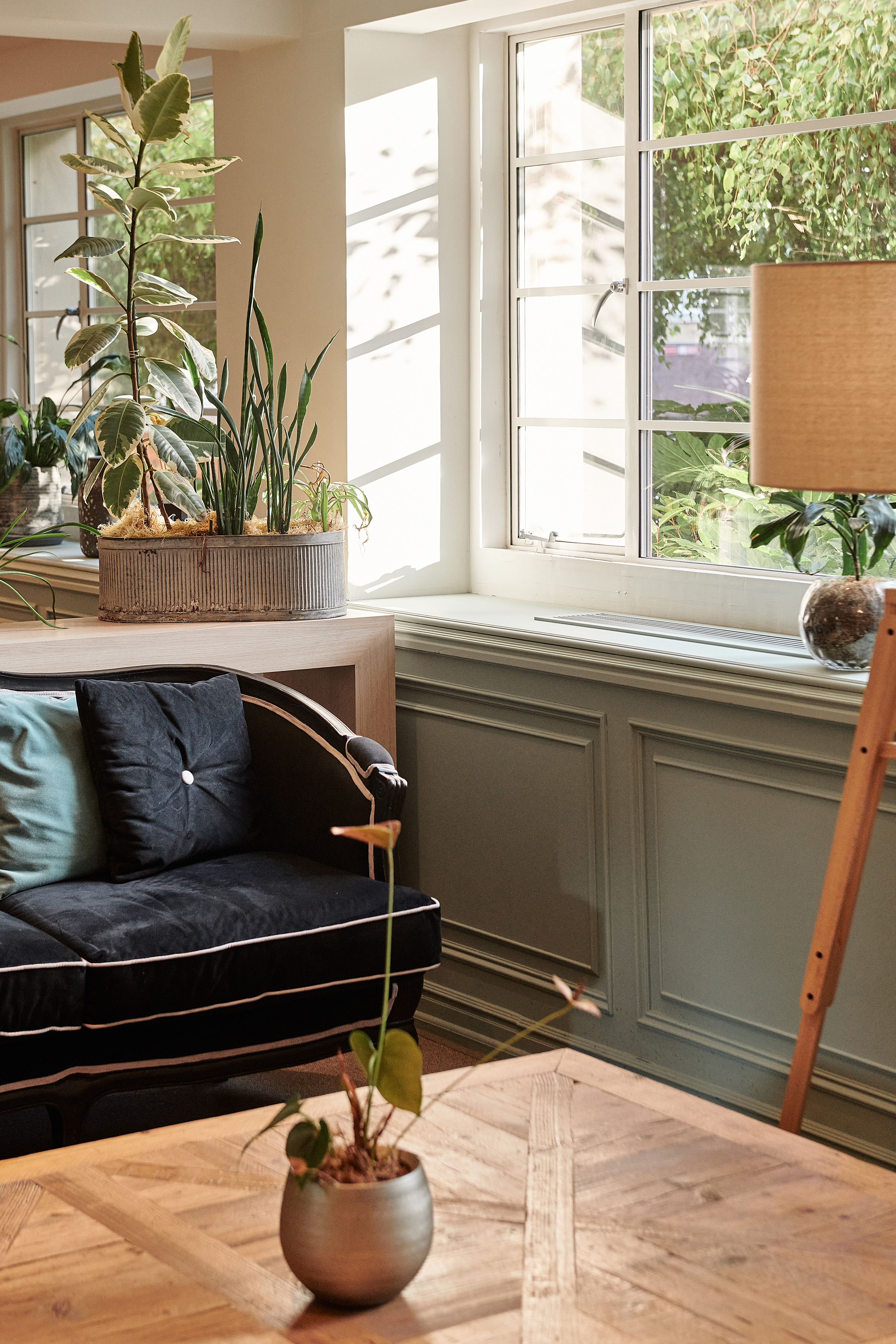 a room with a couch and a window