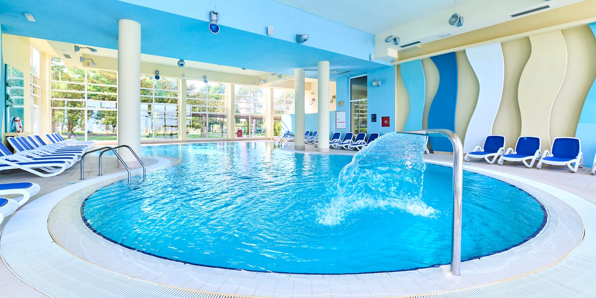 a pool with a water spray in it