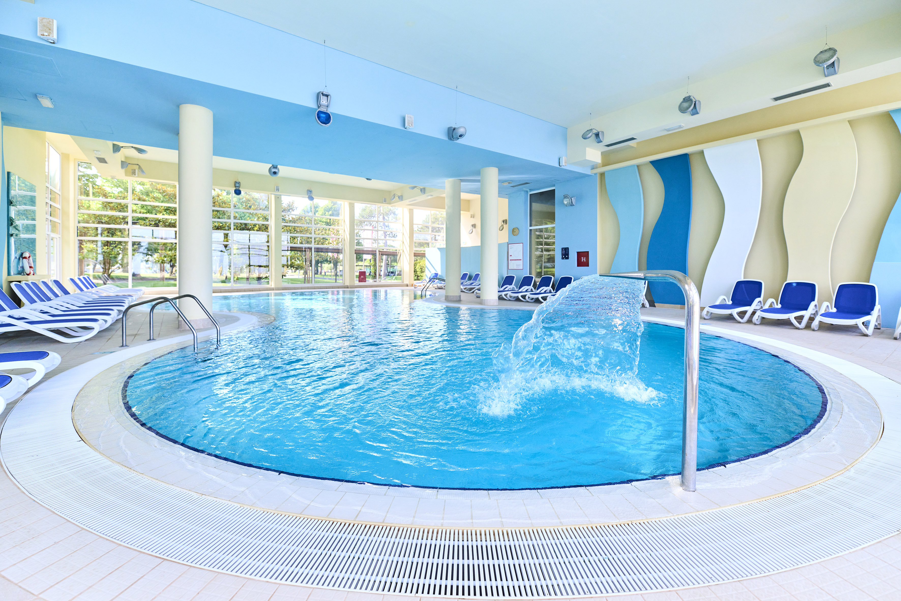 a pool with a water spray in it