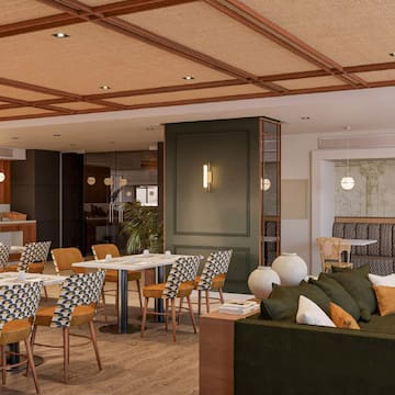 a room with tables and chairs