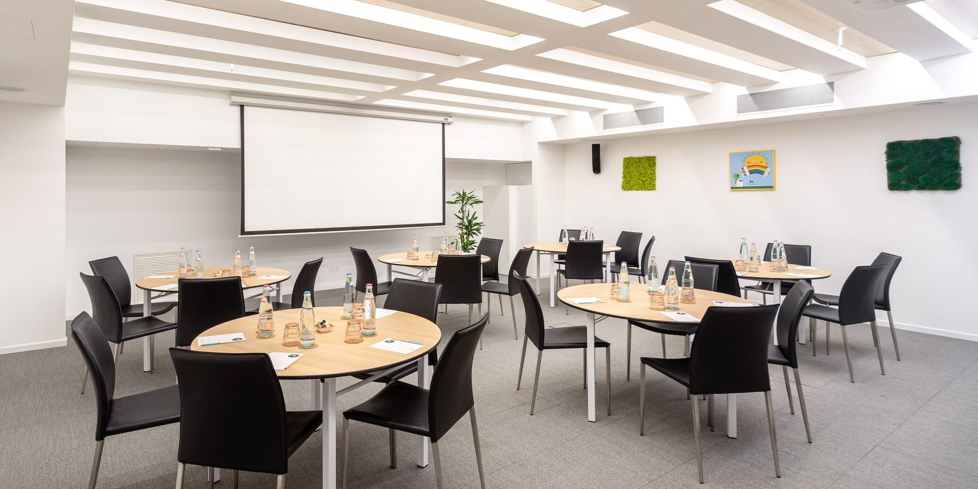 a room with tables and chairs