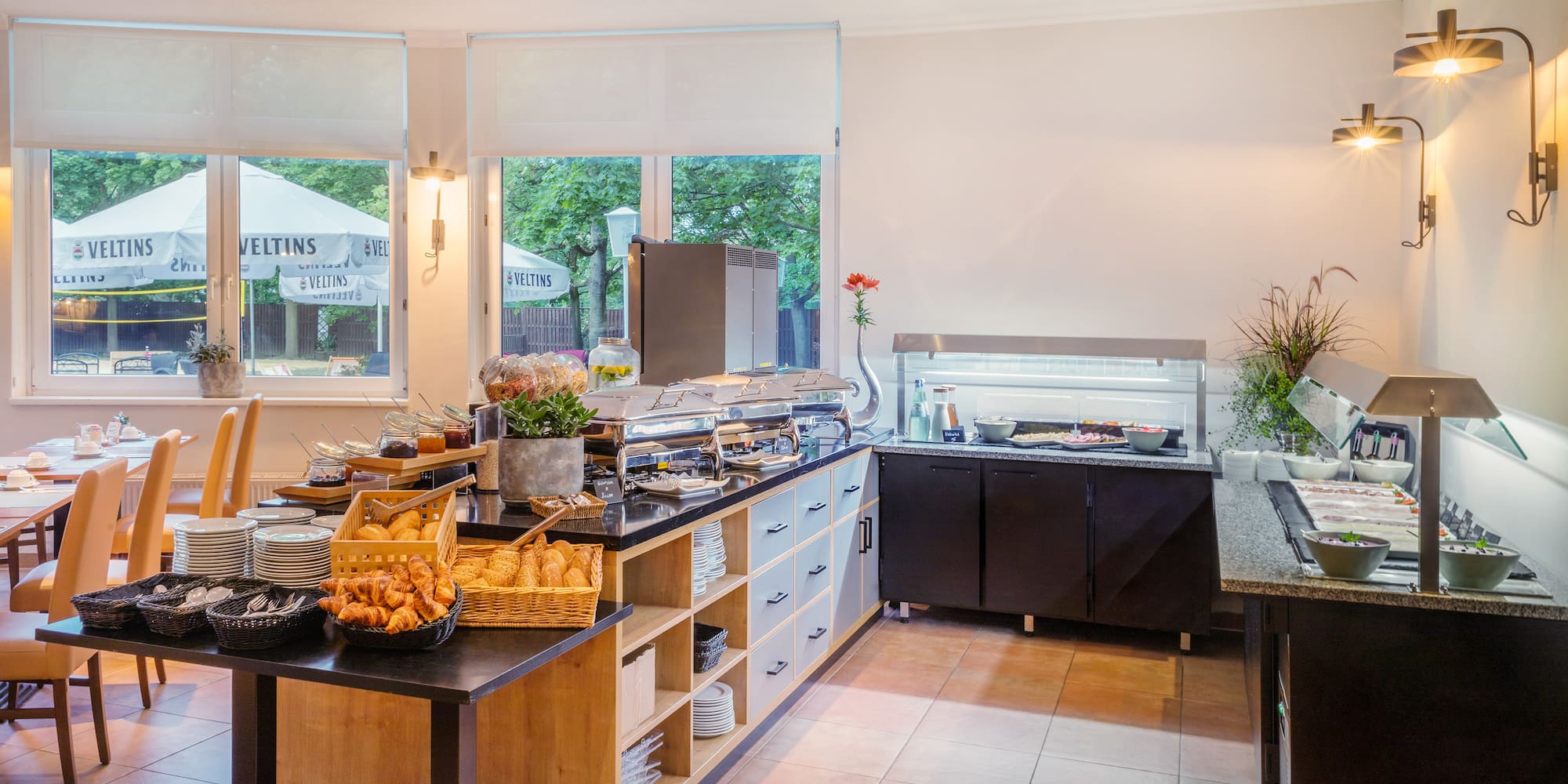 a buffet in a restaurant