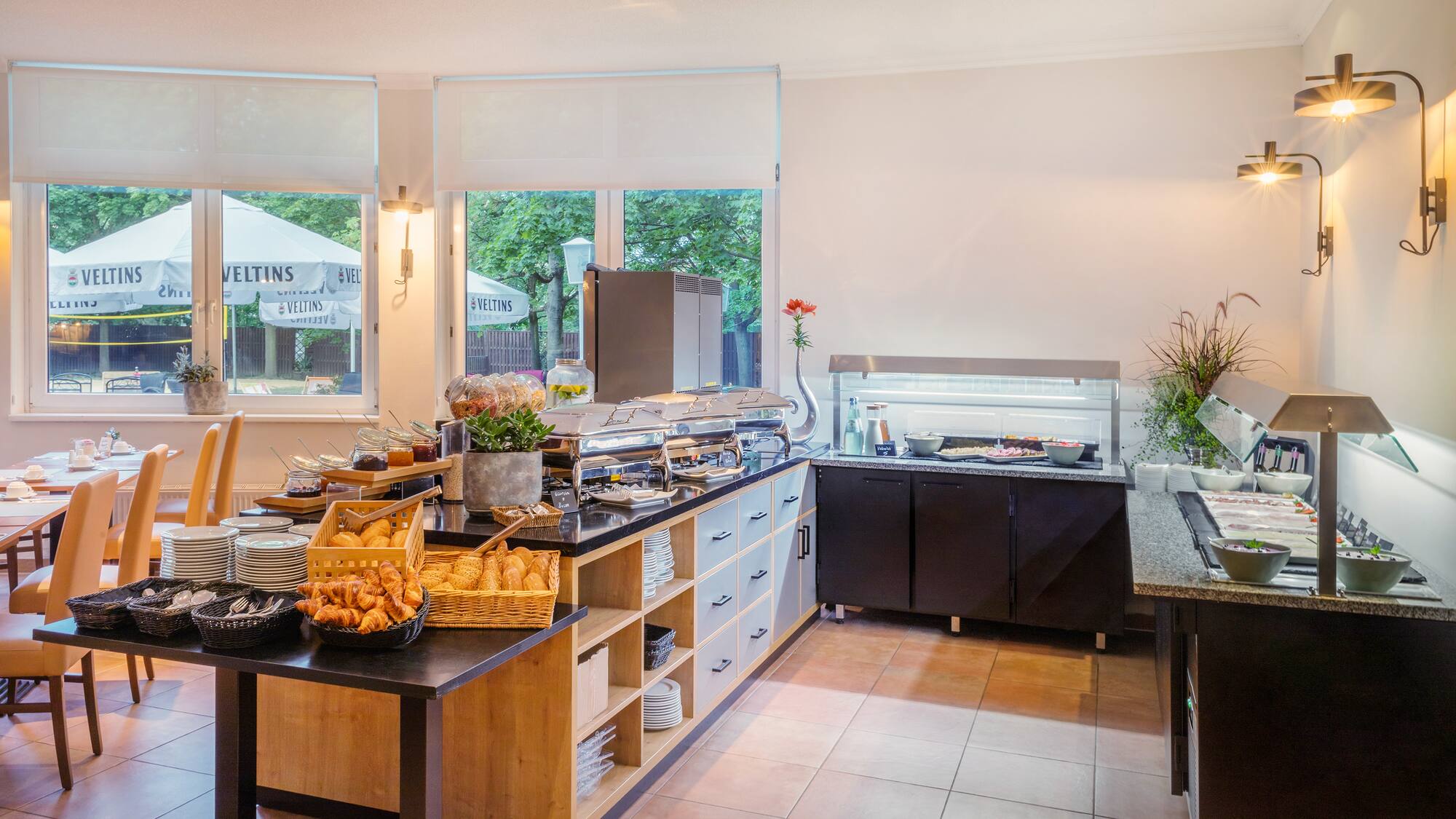 a buffet in a restaurant