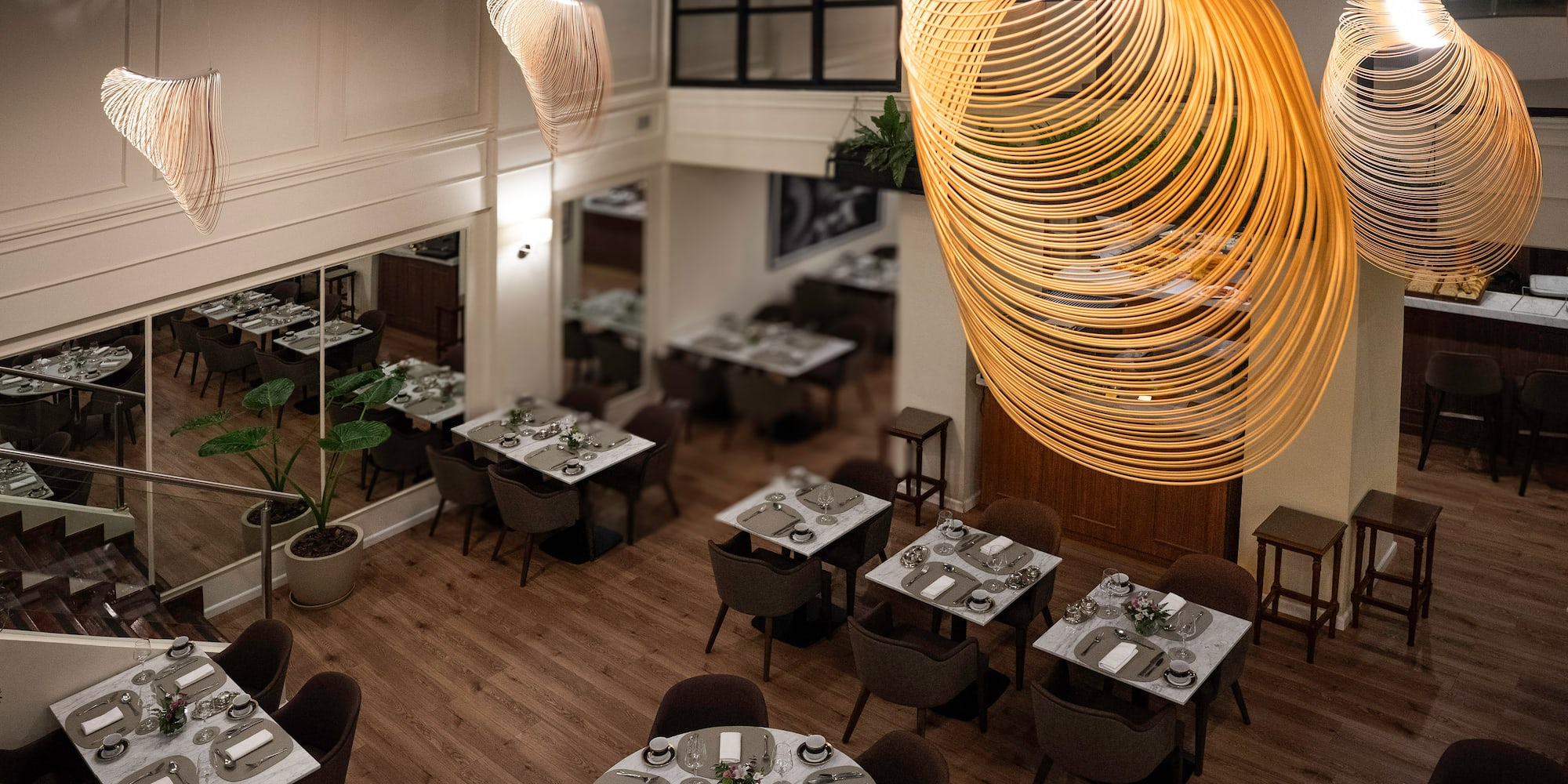 a room with tables and chairs