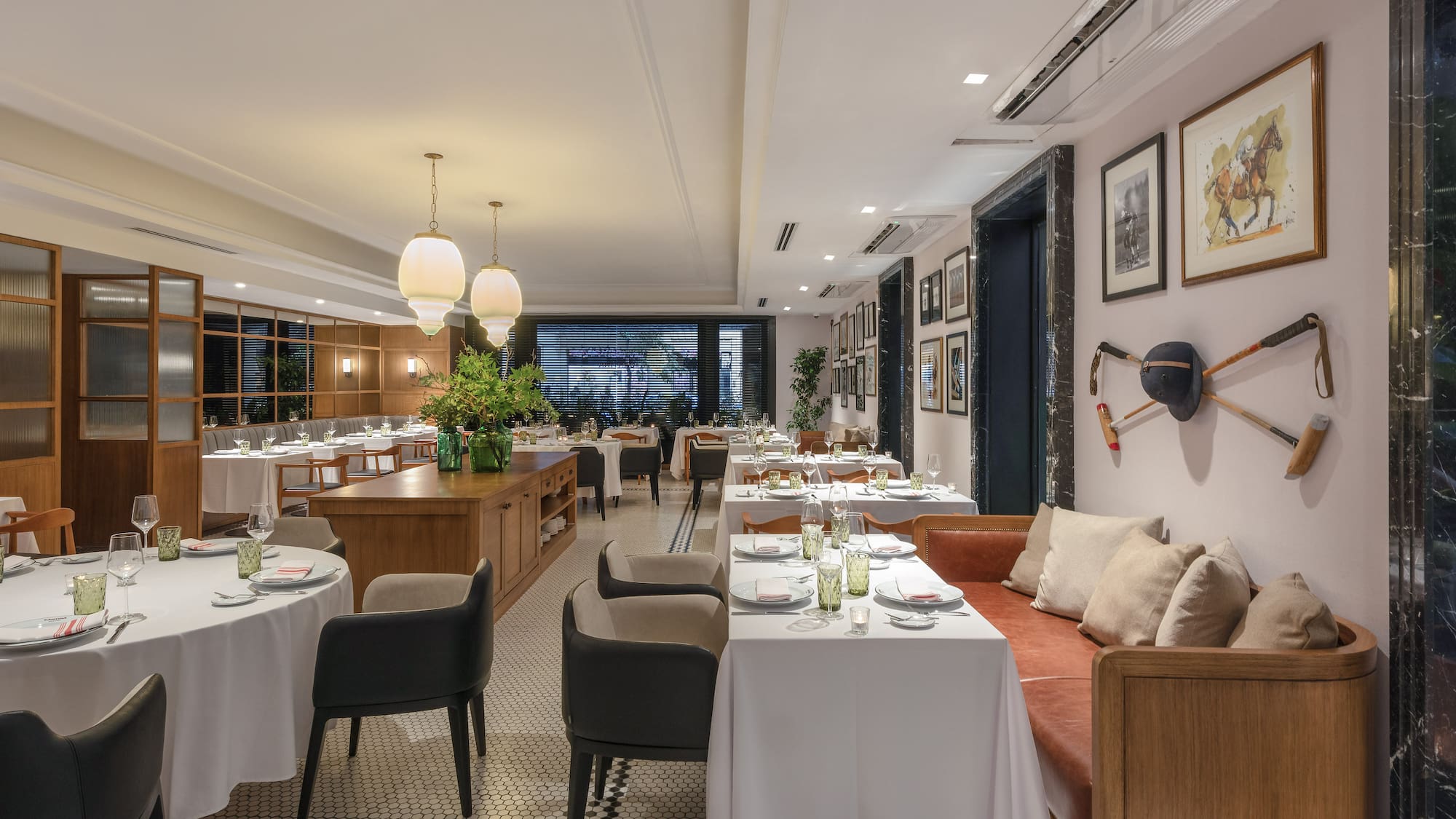 a room with tables and chairs