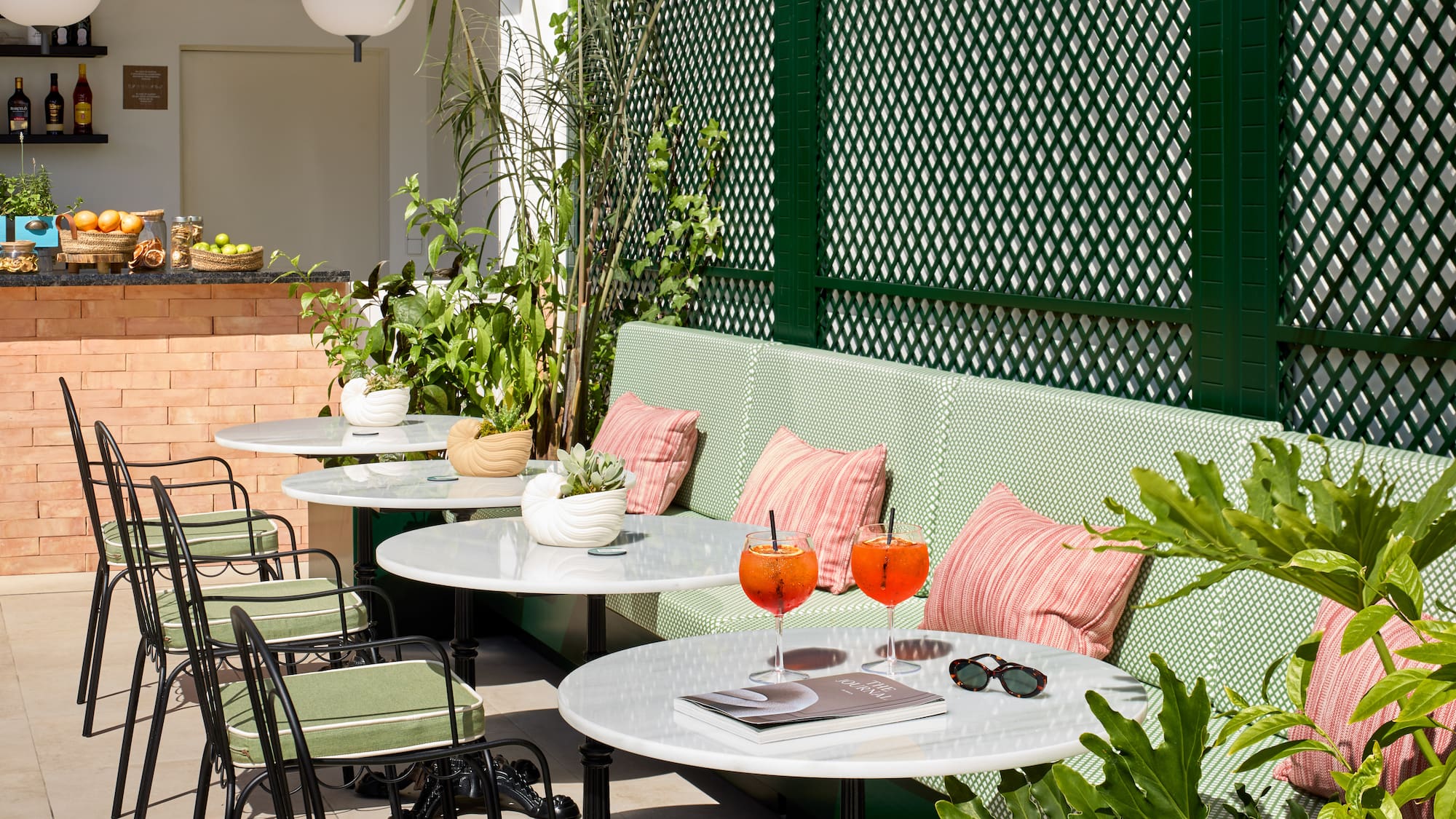 a table and chairs on a patio