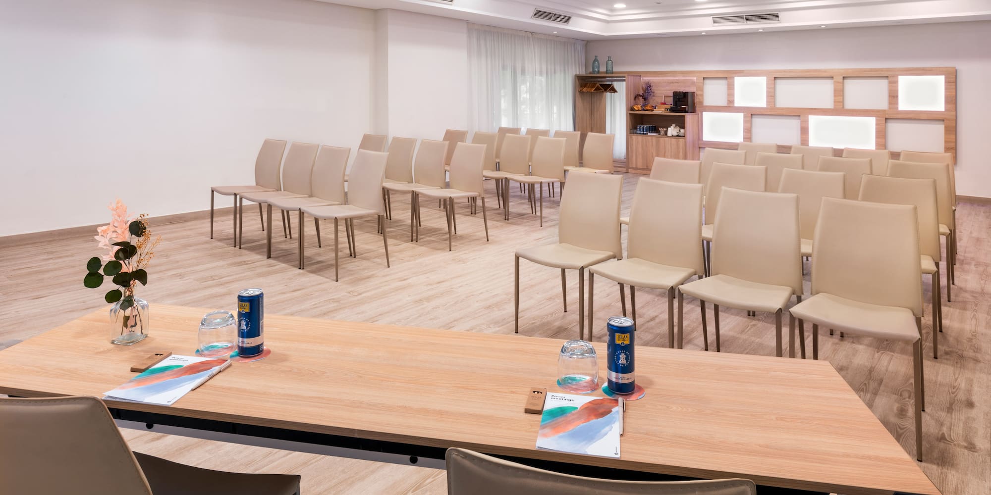 a room with tables and chairs