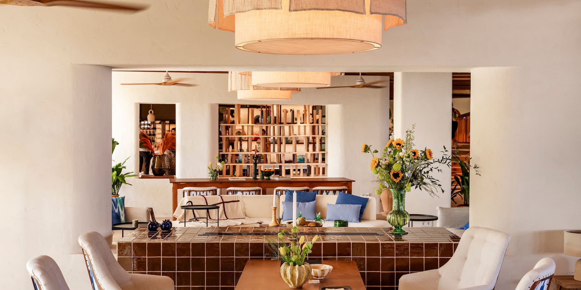 a room with a table and chairs