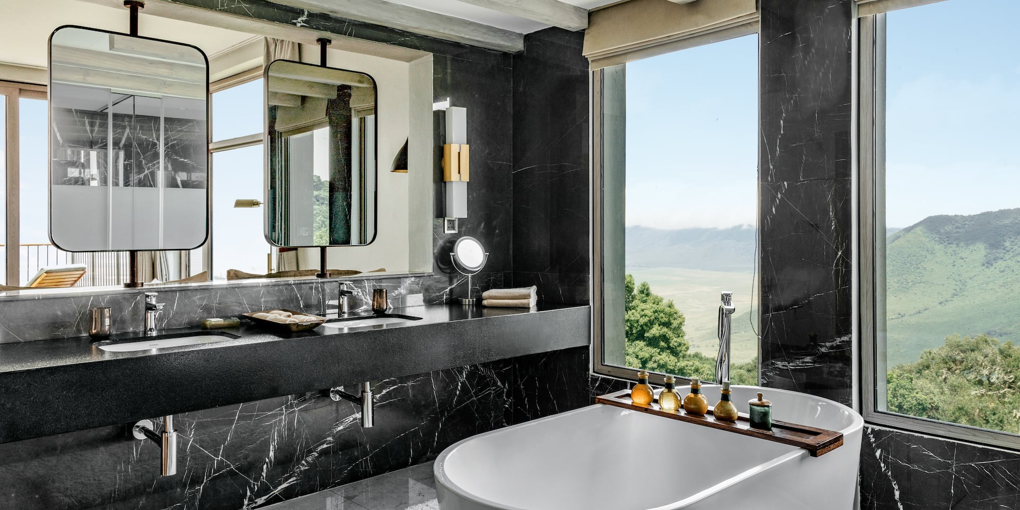 a bathroom with a tub and a sink