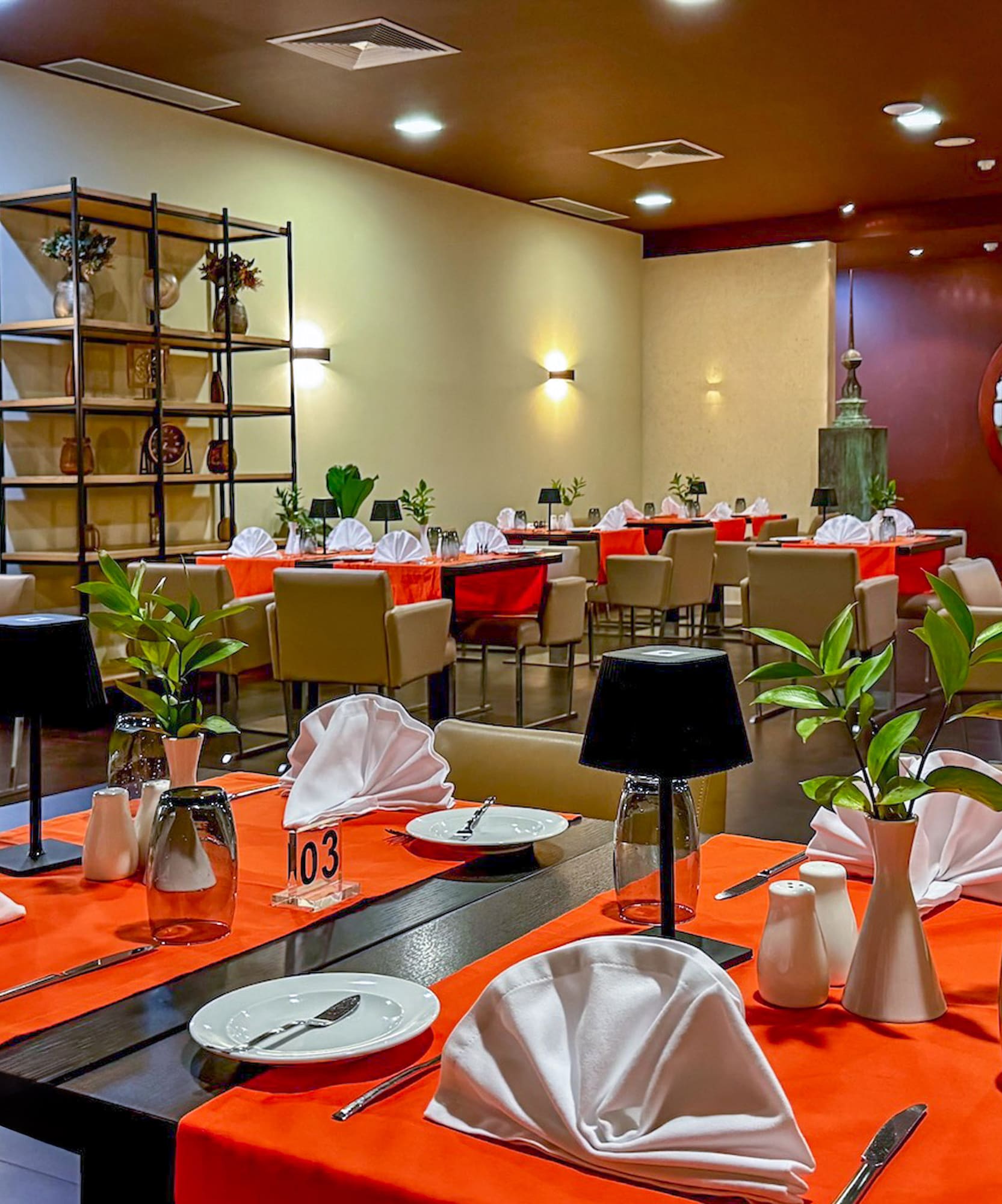 a room with tables and chairs