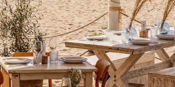 a table set up on a beach