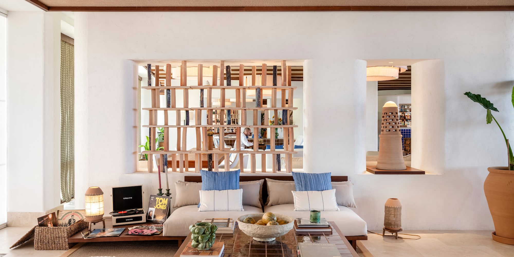 a room with a couch and a coffee table