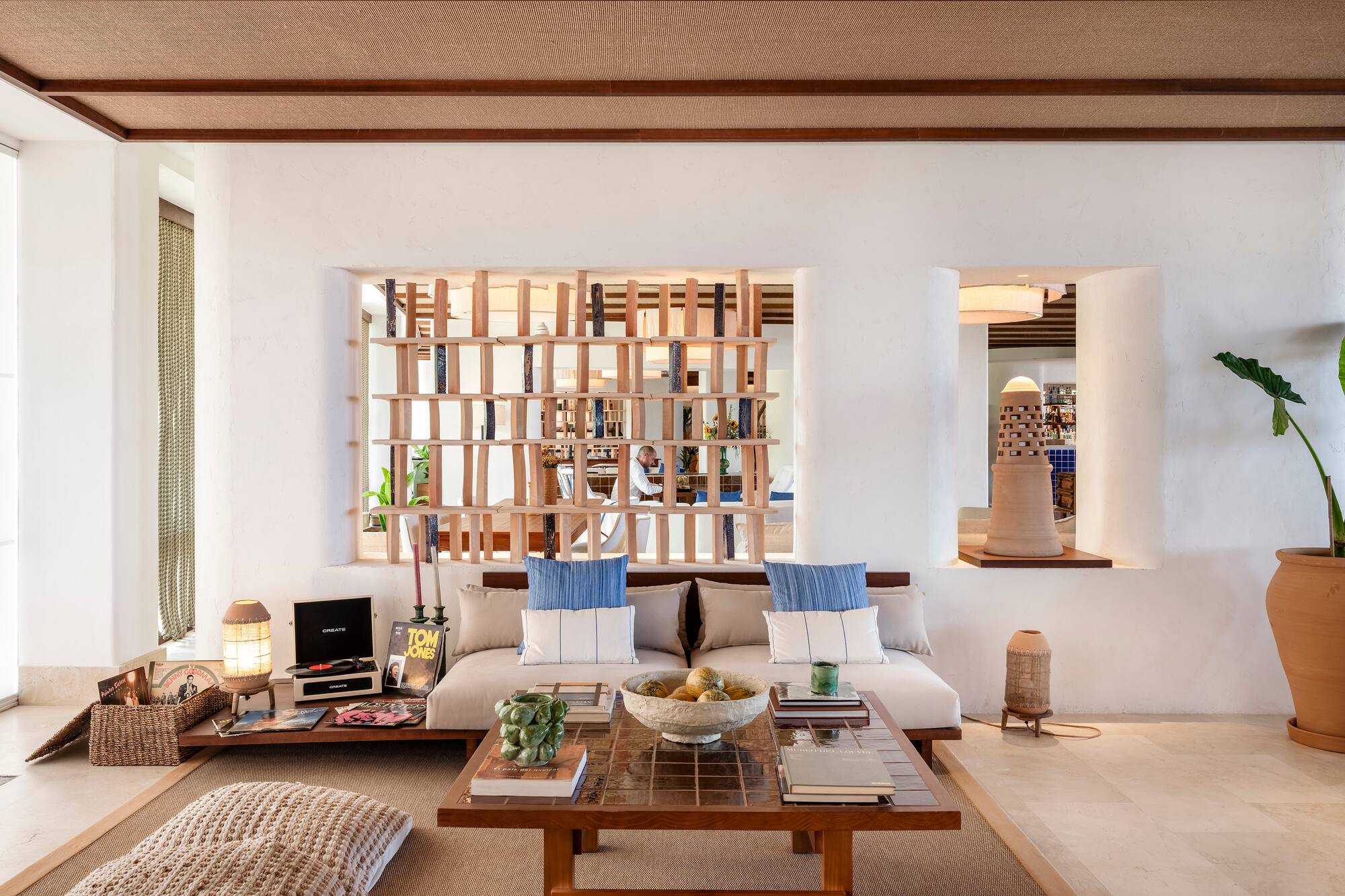 a room with a couch and a coffee table