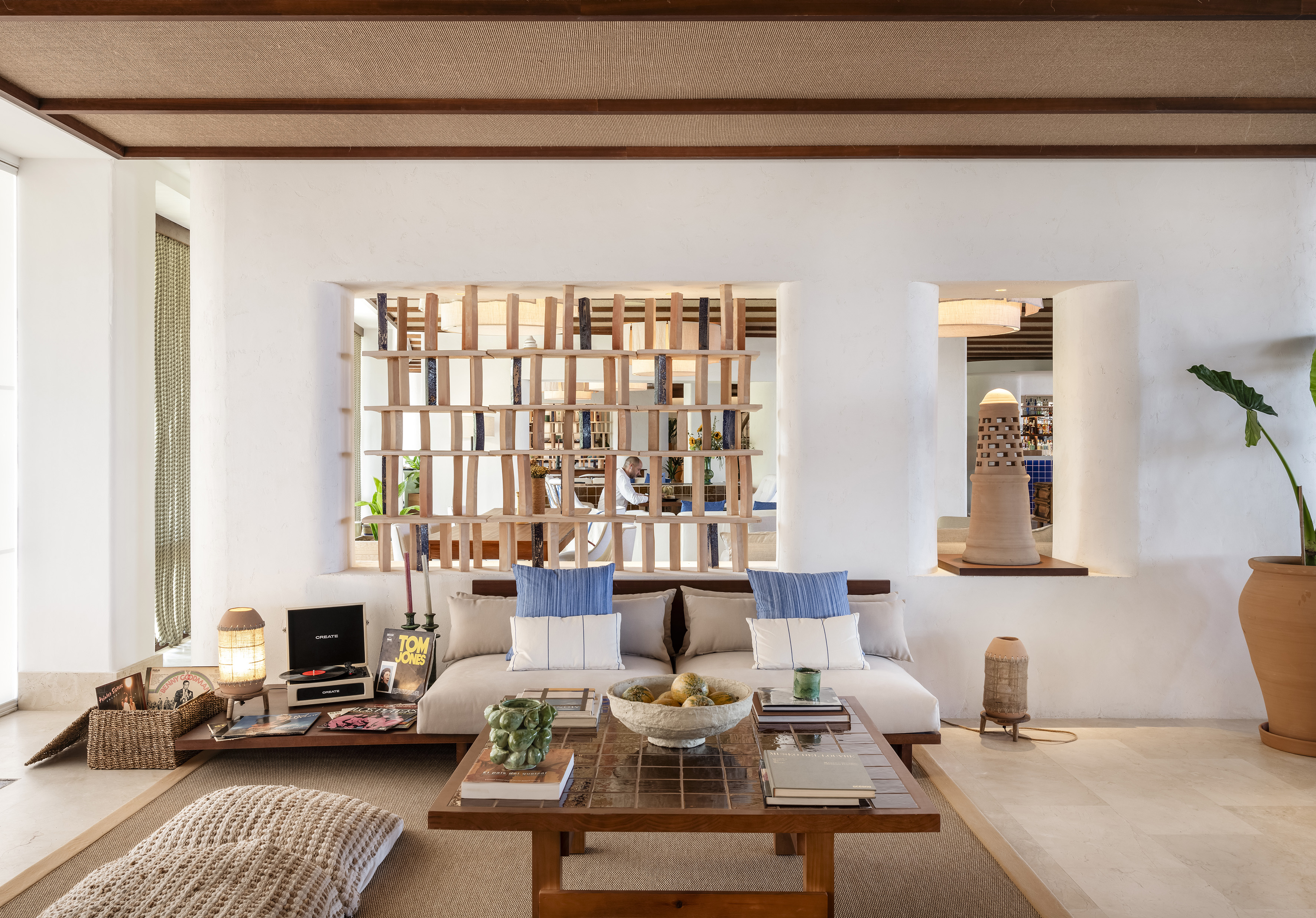 a room with a couch and a coffee table