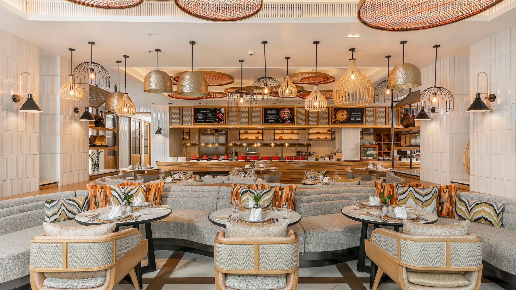 a restaurant with tables and chairs