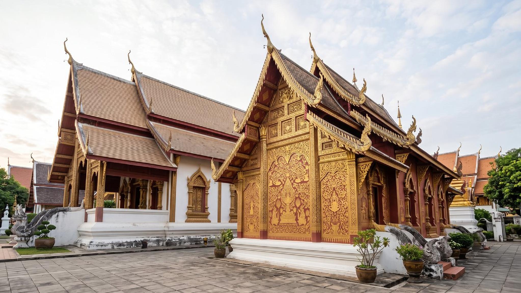 Golden Thai temple with intricate carvings and traditional architecture.