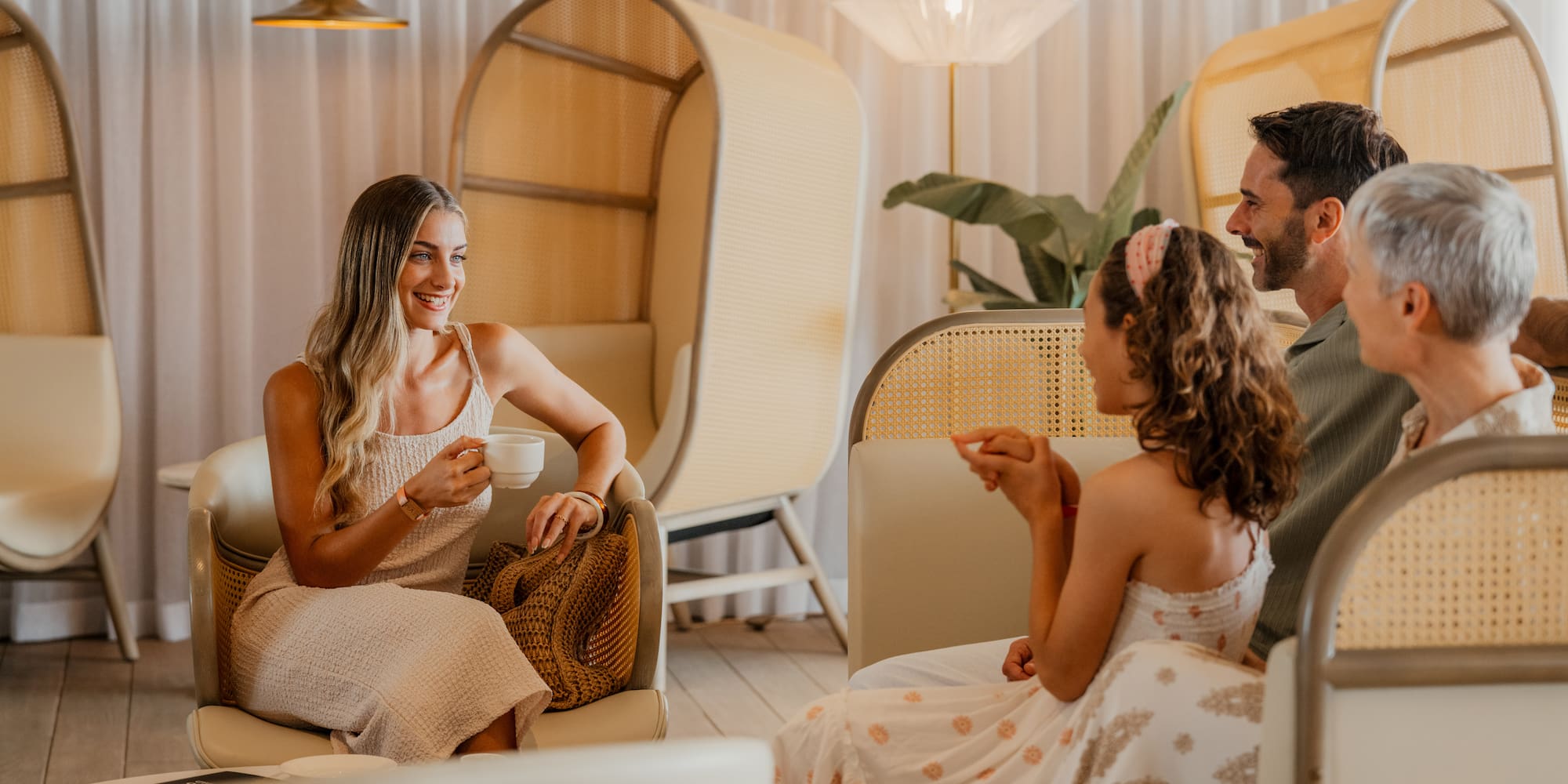 a group of people sitting in chairs