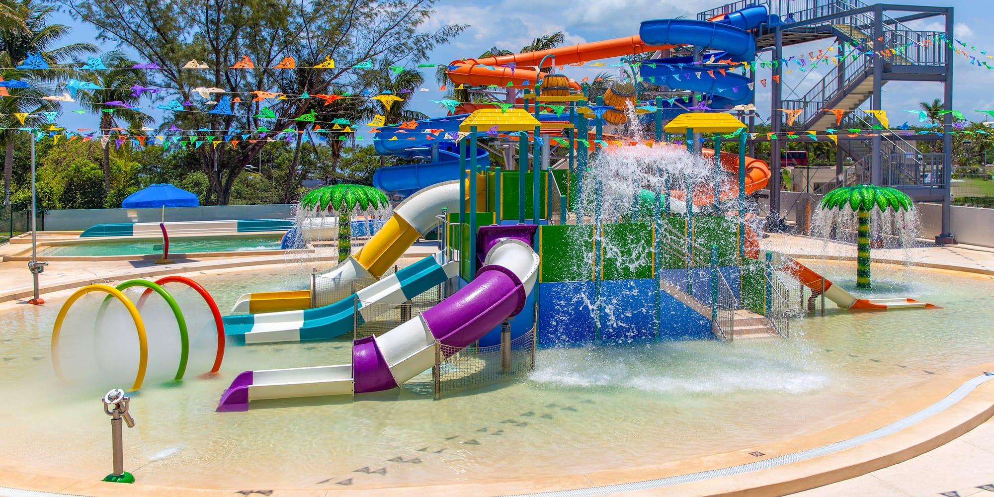 a water park with slides and water slides
