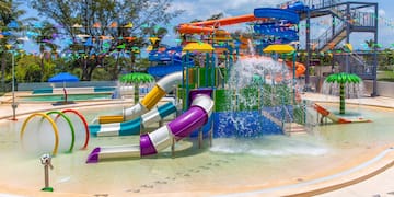 a water park with slides and water slides