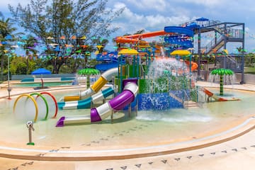 a water park with slides and water slides