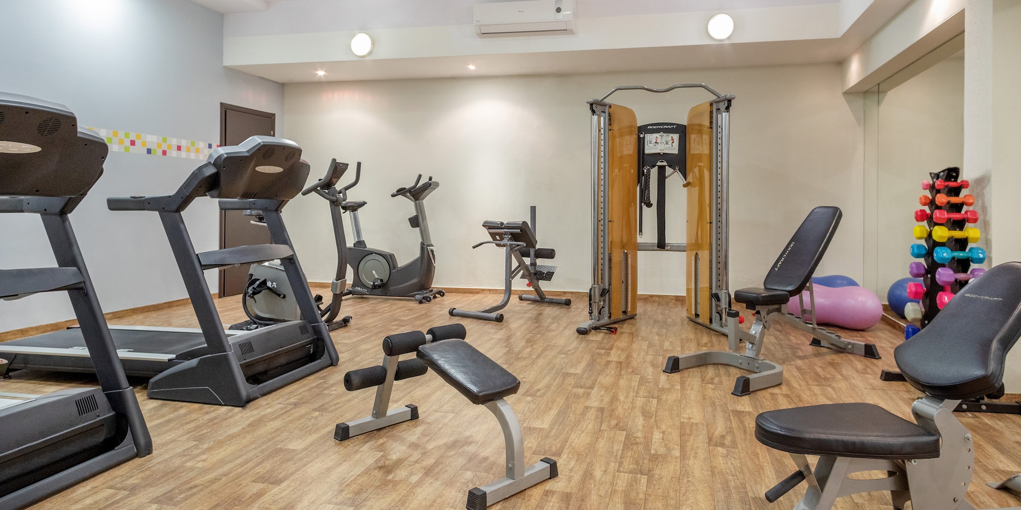 a room with exercise equipment