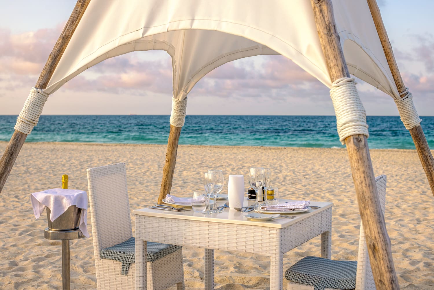 a table set up on a beach