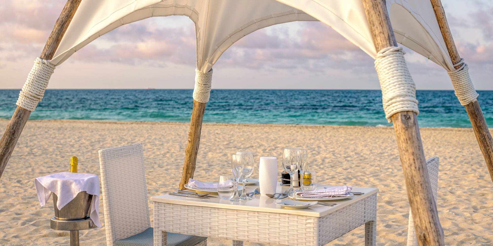 a table set up on a beach