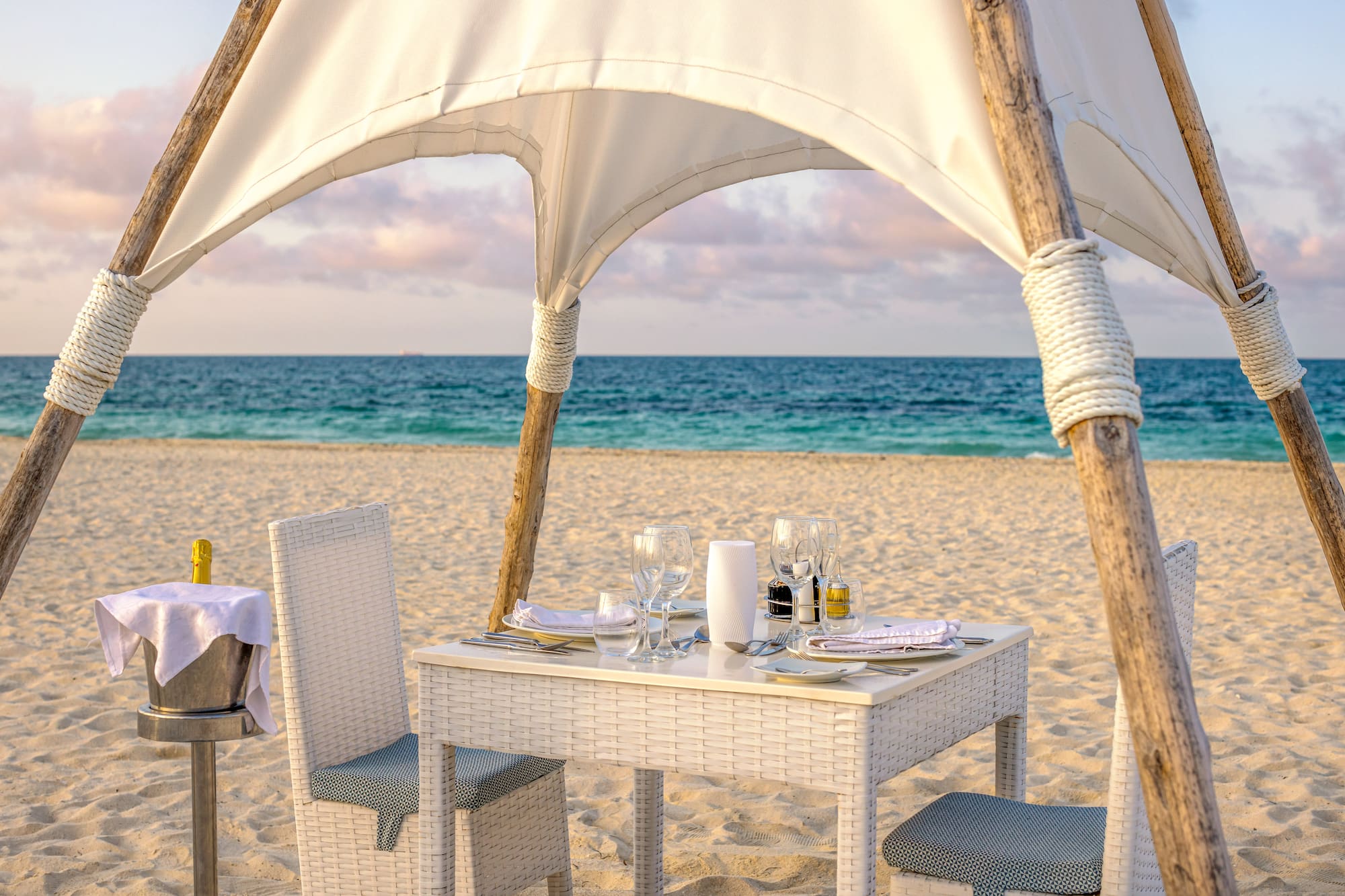 a table set up on a beach