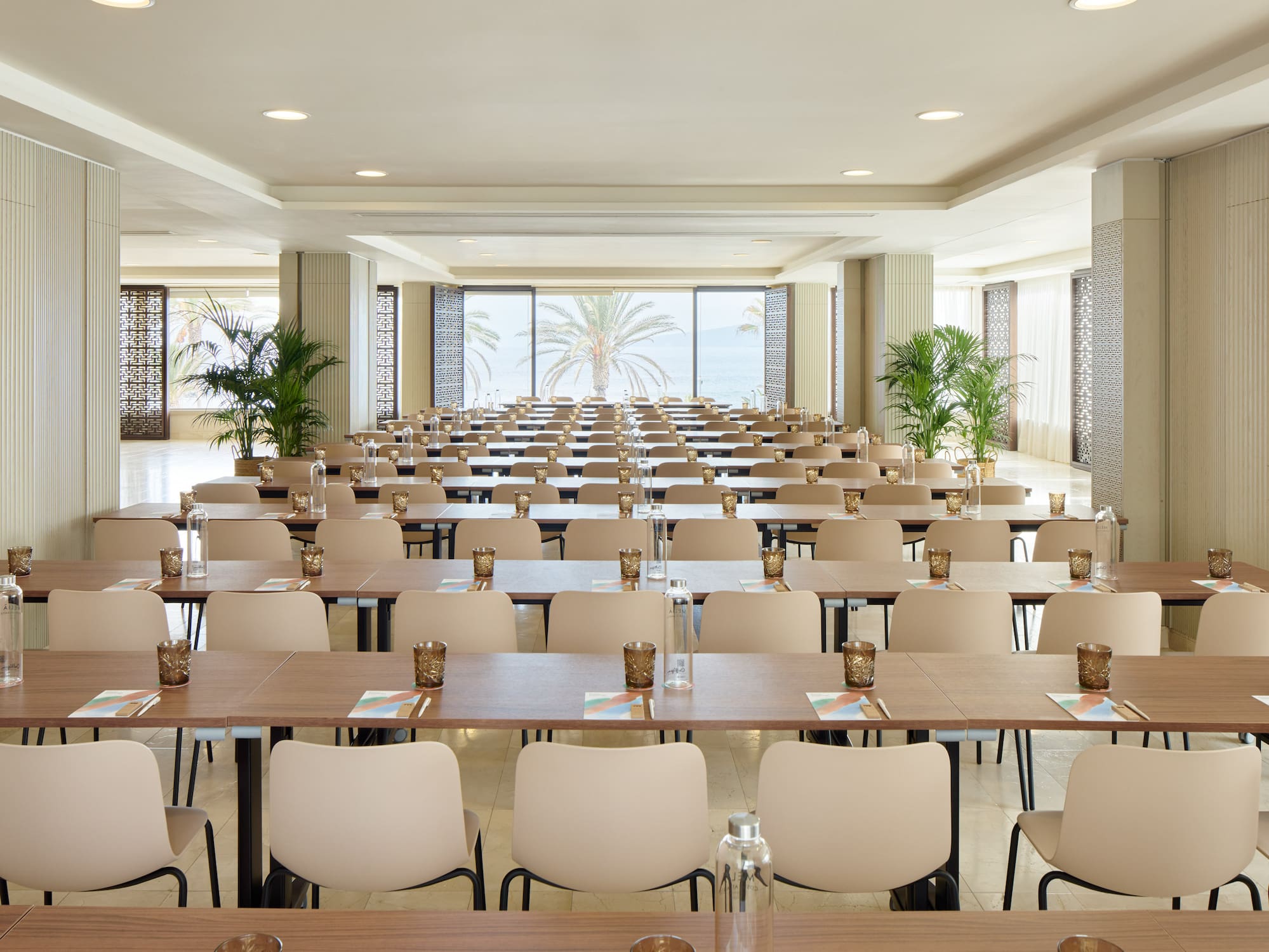 a room with tables and chairs