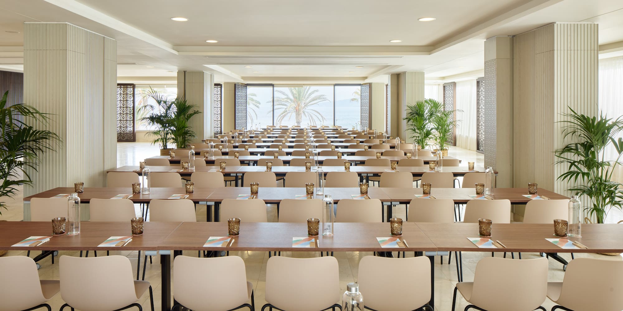 a room with tables and chairs