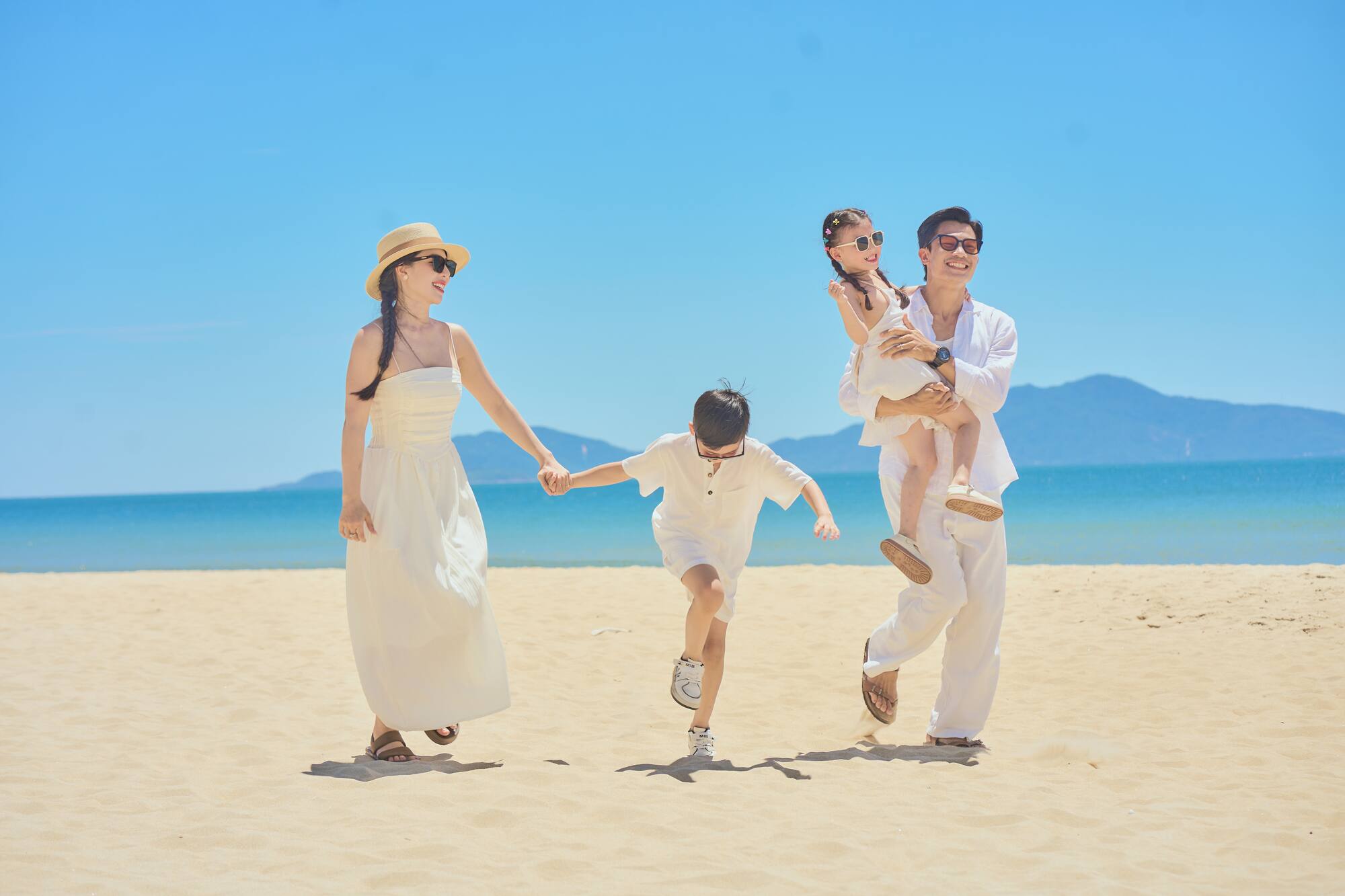 a family on a beach