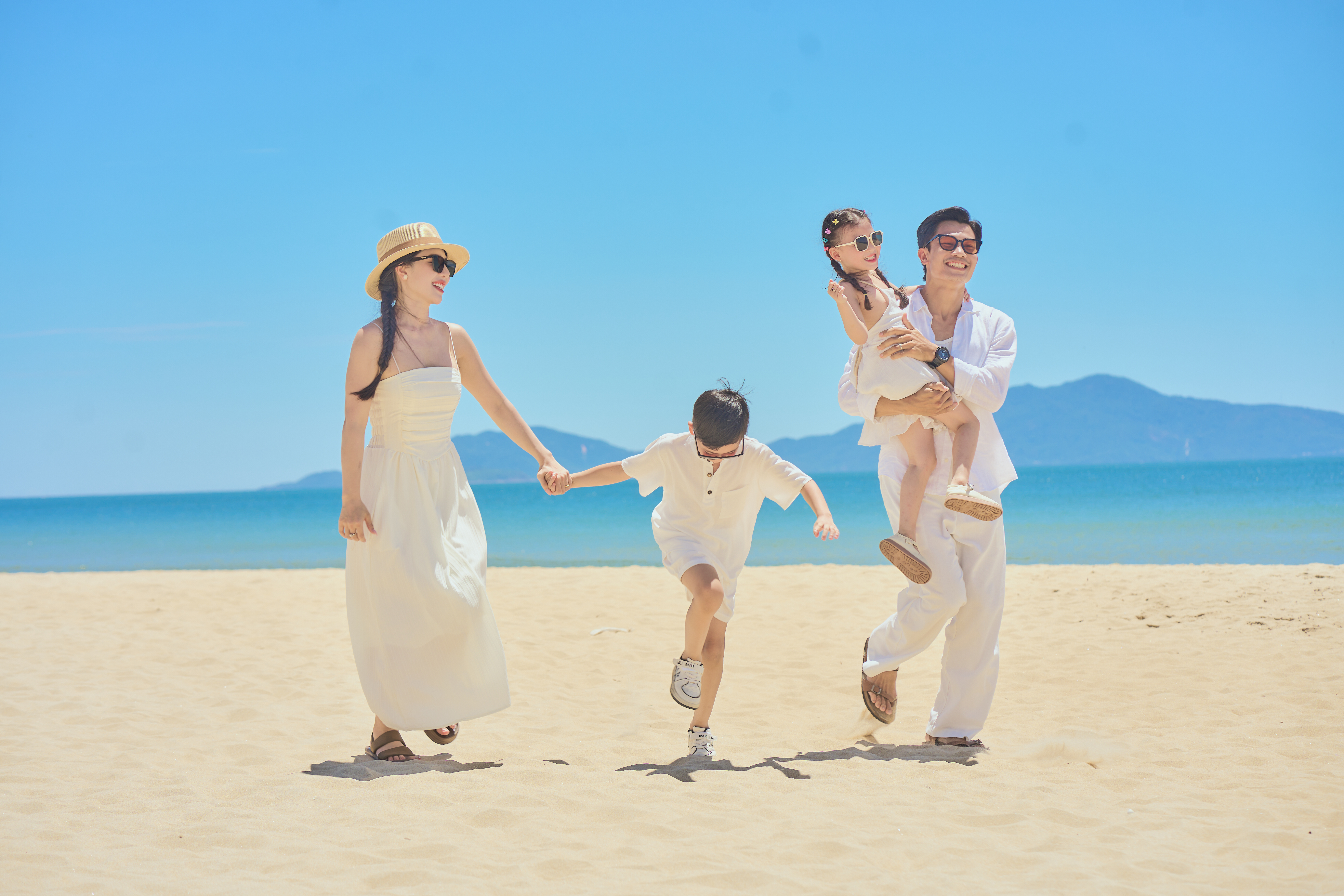 a family on a beach