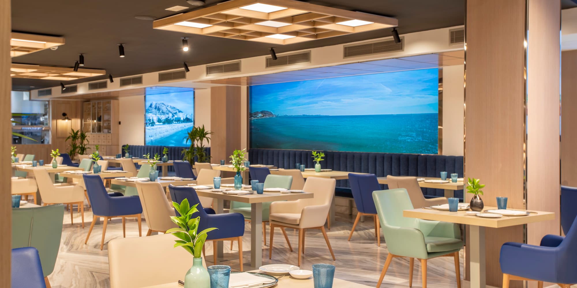 a room with tables and chairs