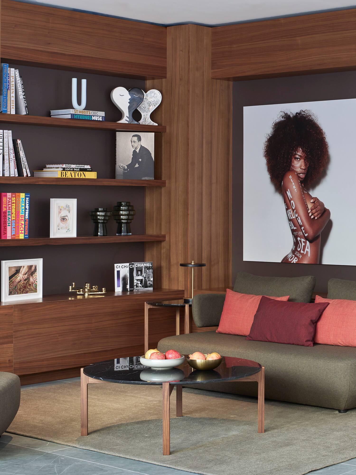 a living room with a couch and a coffee table