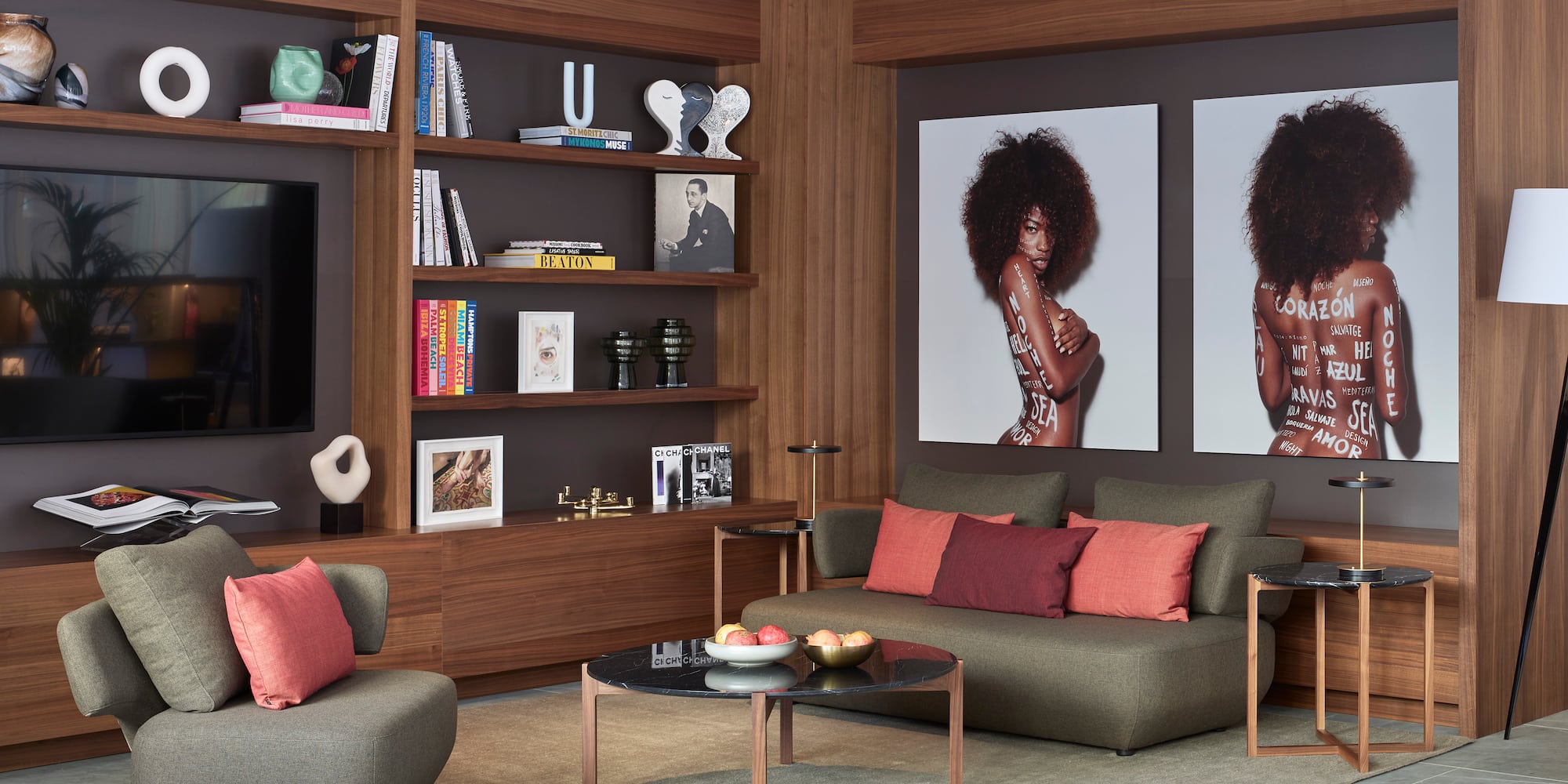 a living room with a couch and a coffee table