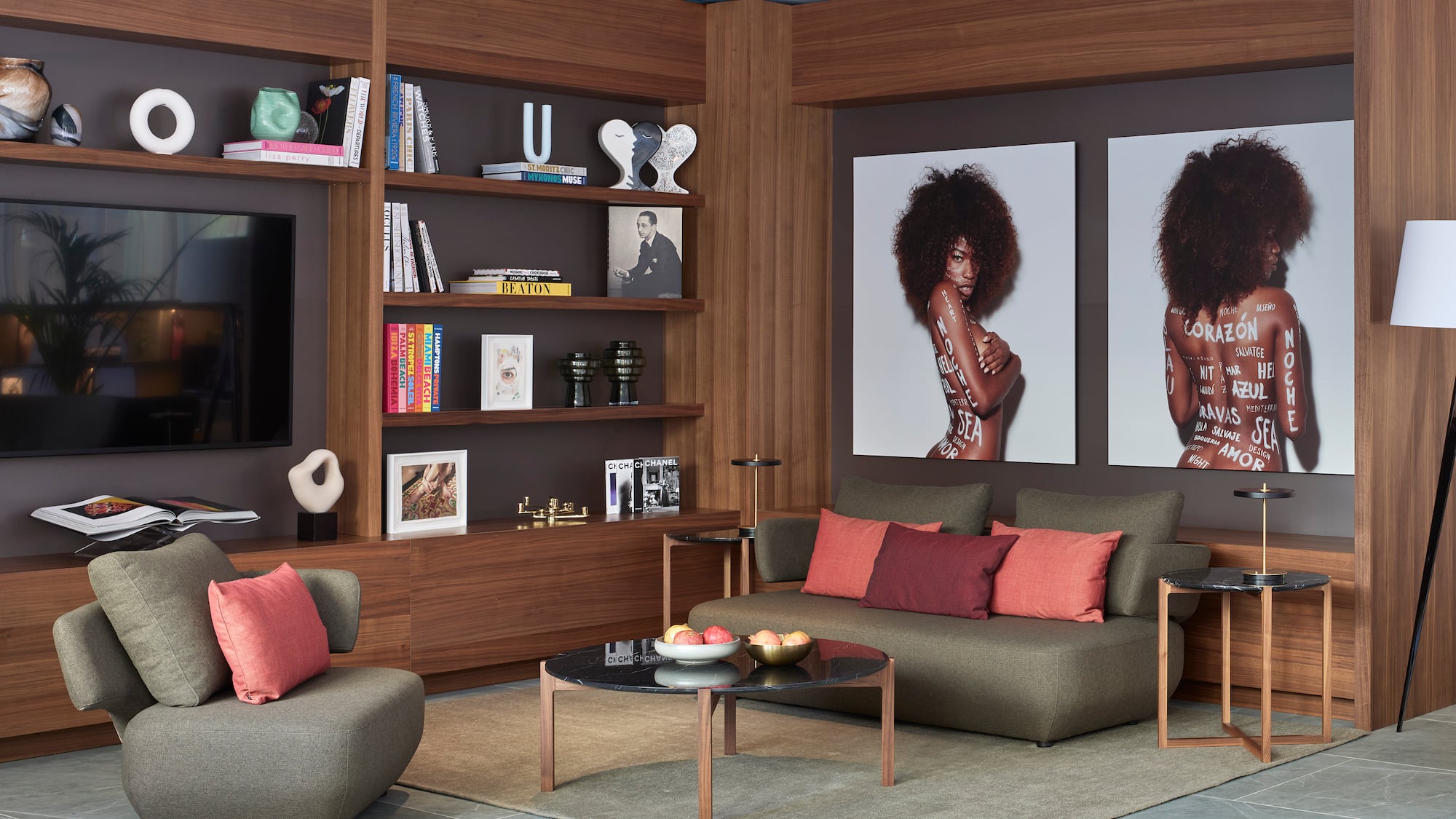 a living room with a couch and a coffee table