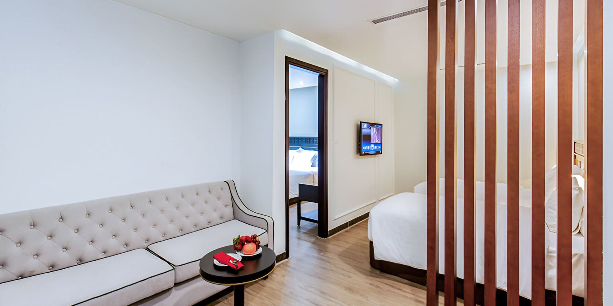 a room with a bed and a couch