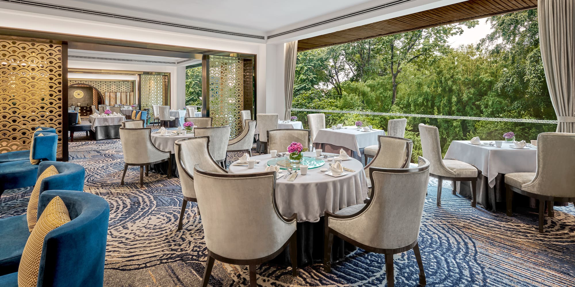 a room with tables and chairs