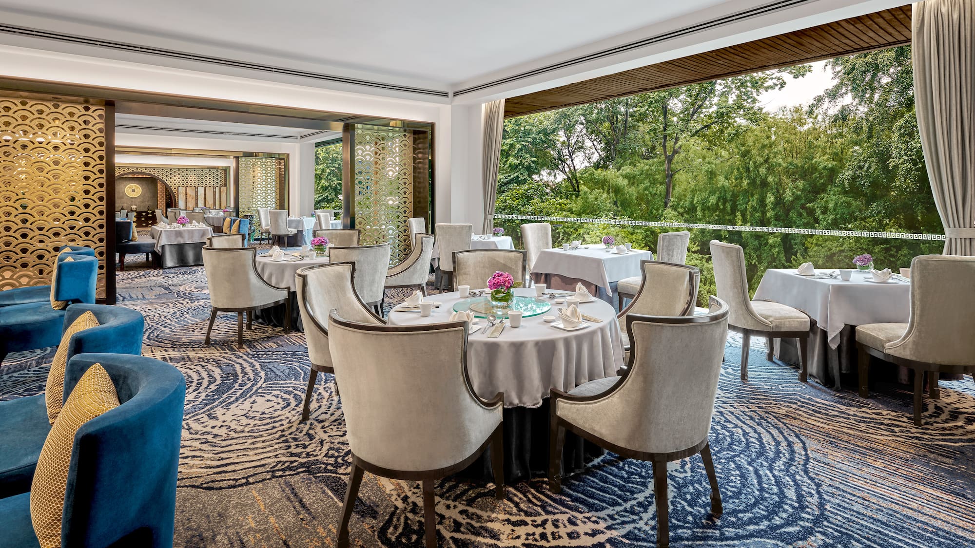 a room with tables and chairs