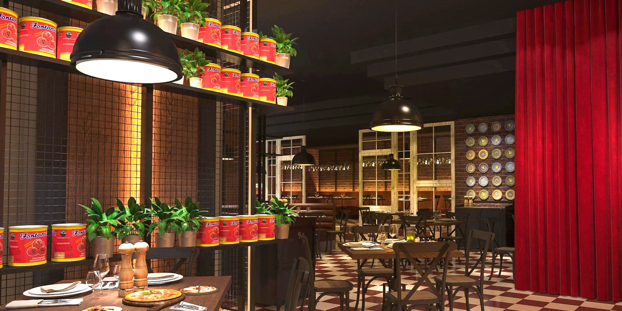 a restaurant with tables and chairs