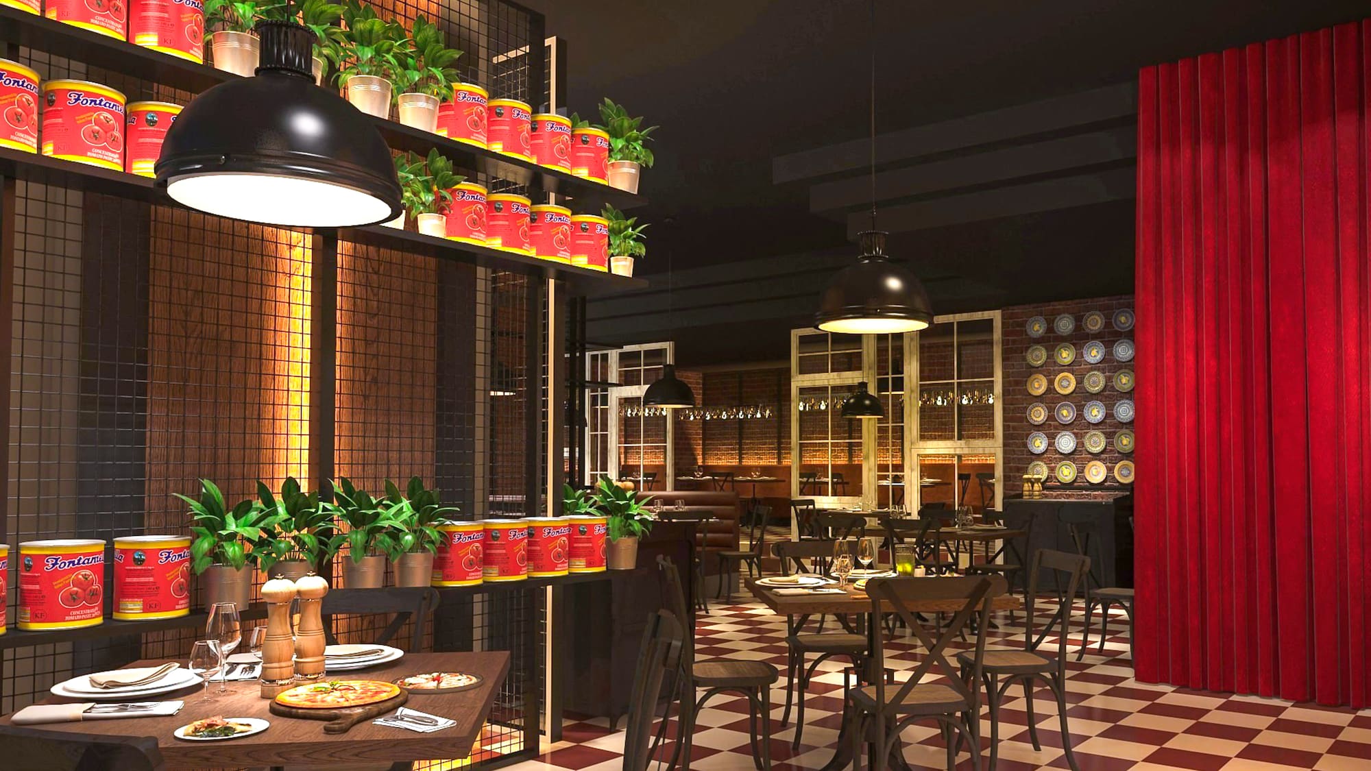 a restaurant with tables and chairs