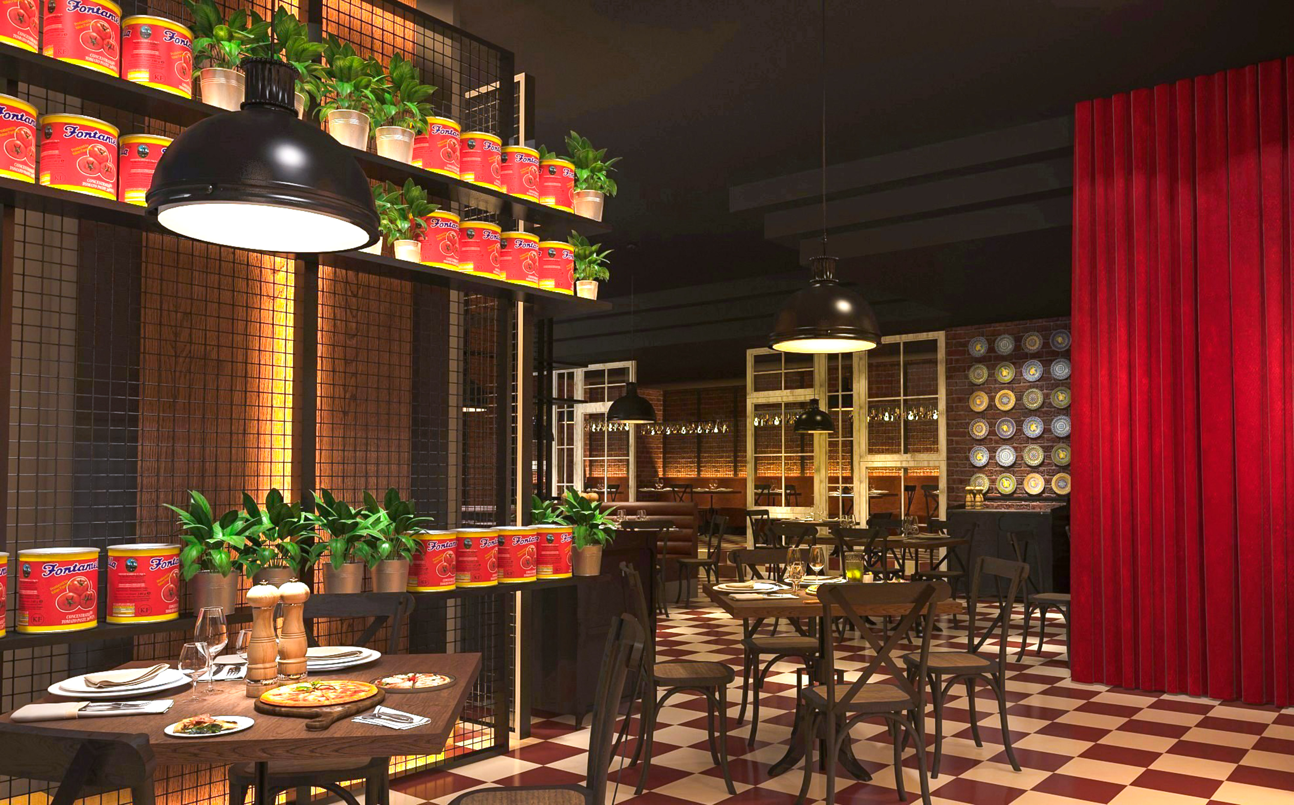 a restaurant with tables and chairs