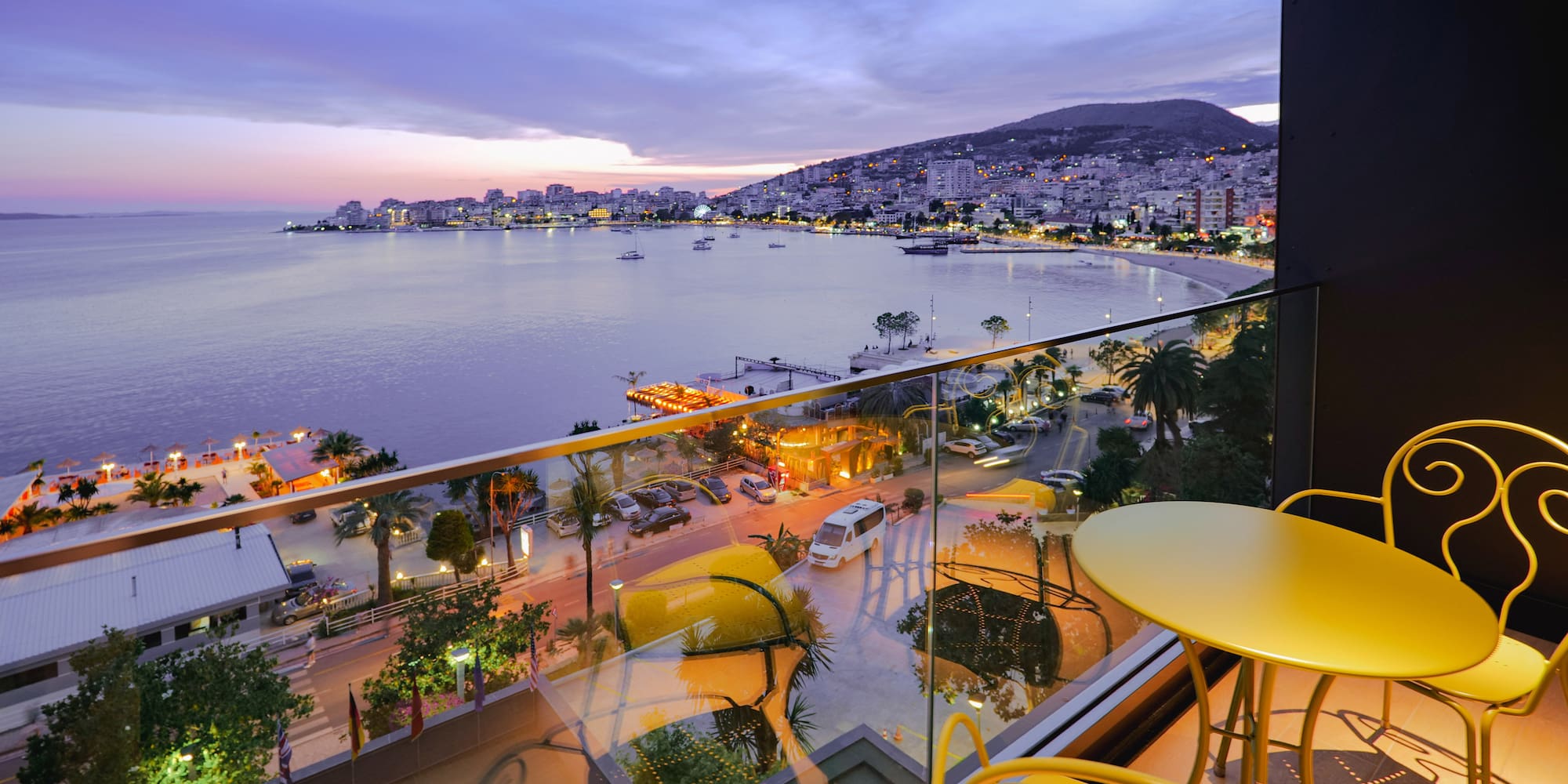 a view of a city from a balcony