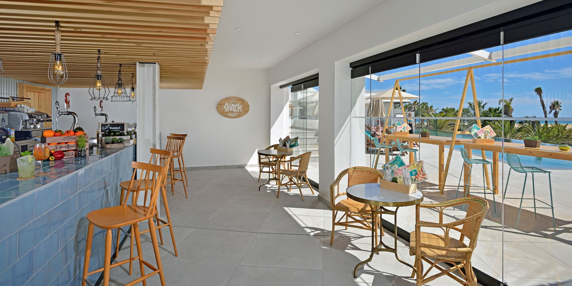 a room with tables and chairs