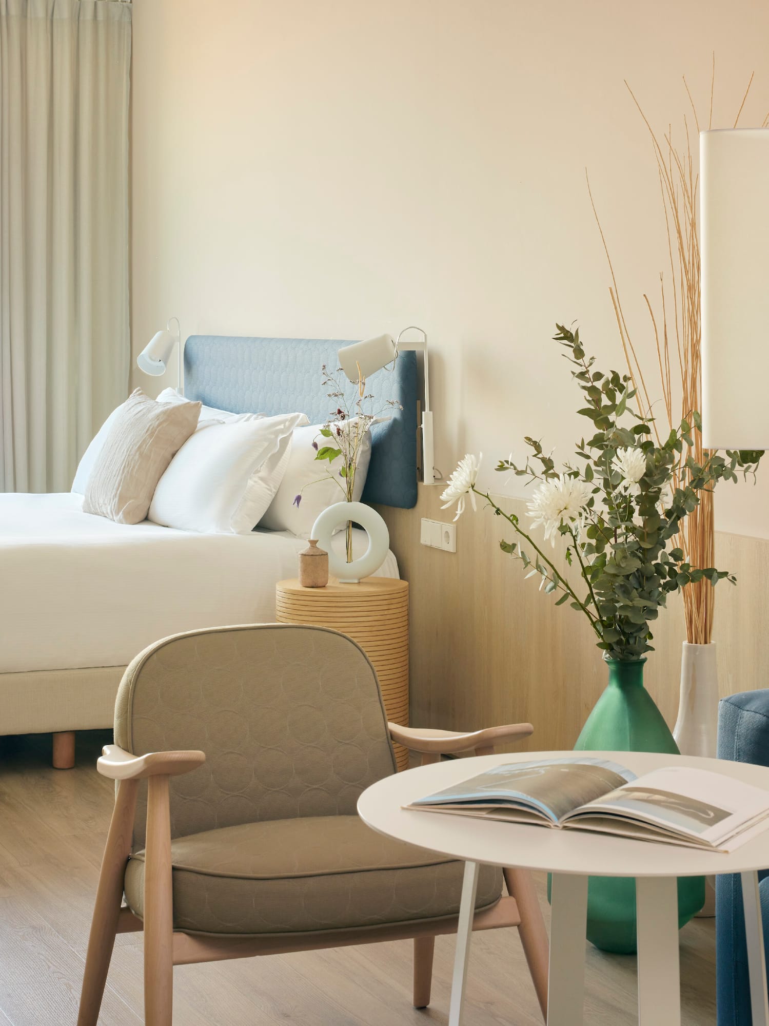 a room with a bed and a table