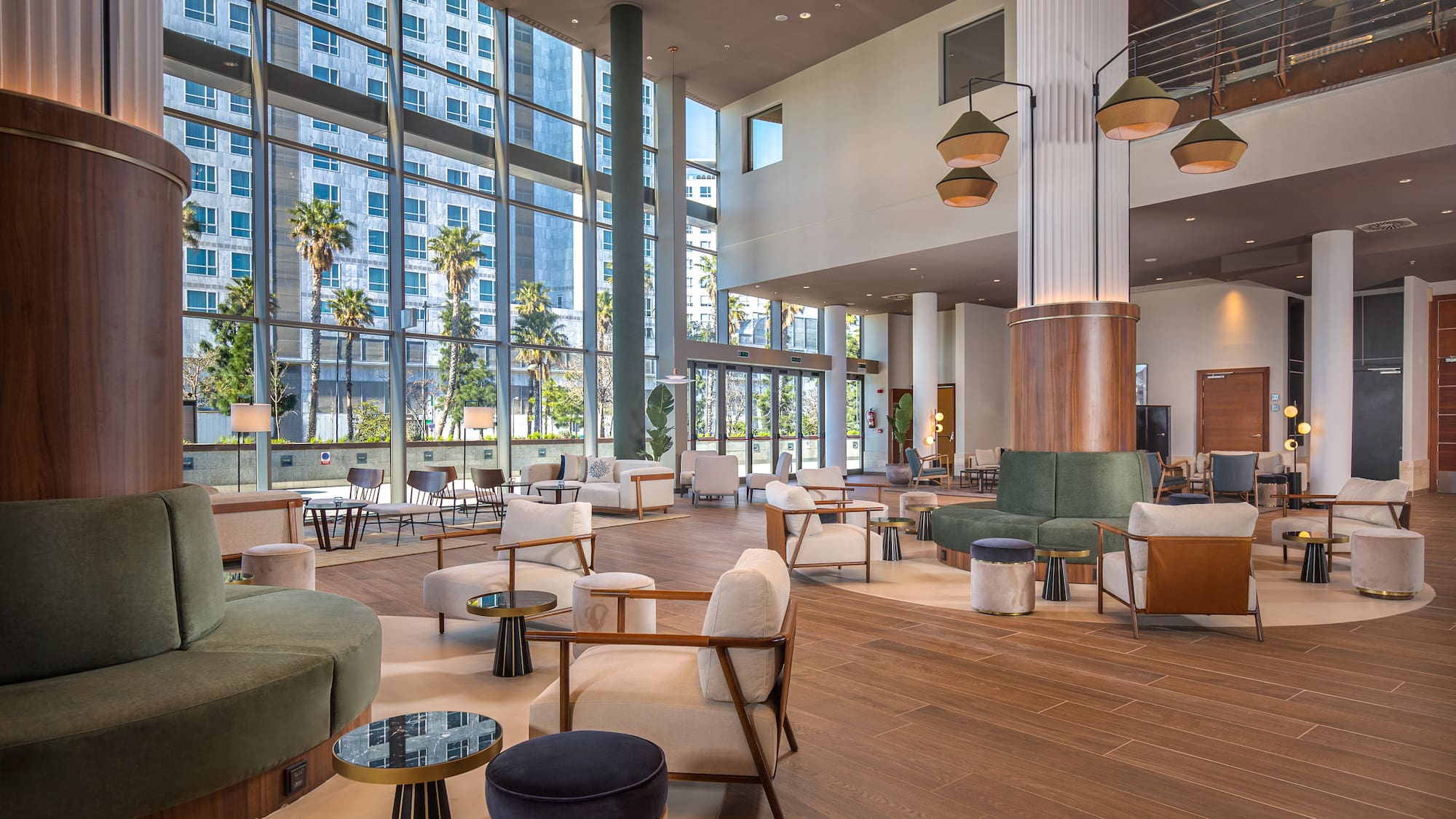 a large room with a large window and a large floor